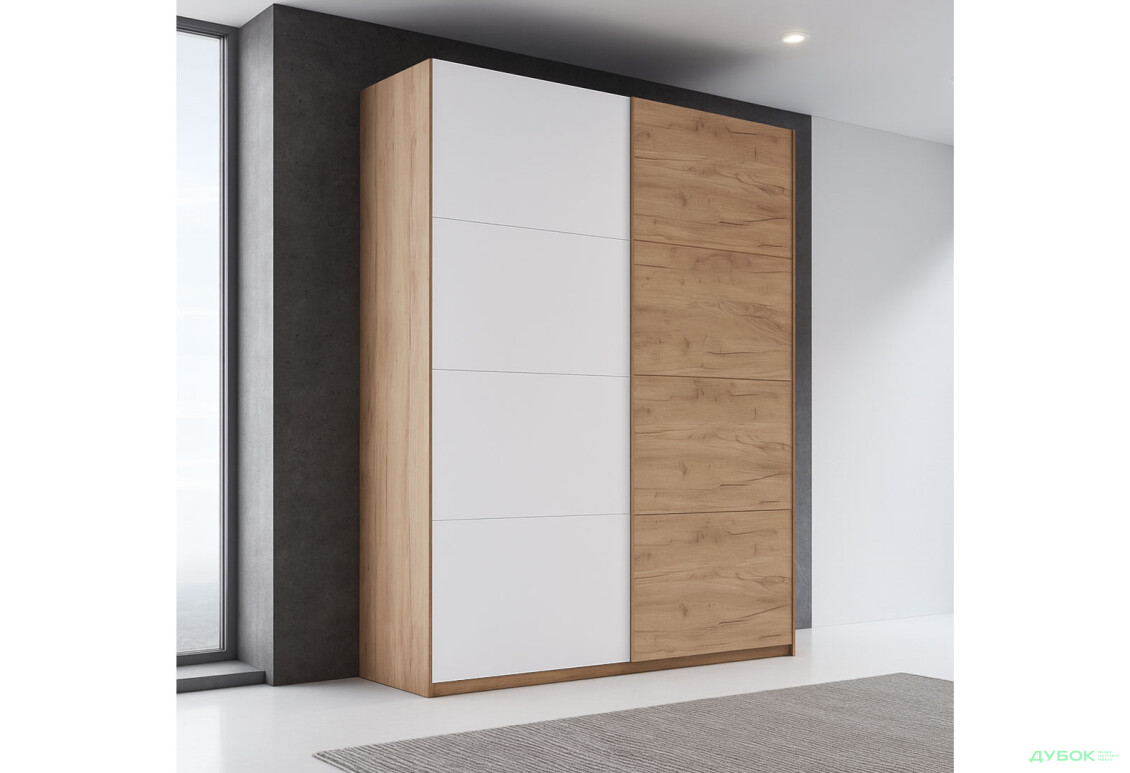 Зображення 2 - Шафа-купе MiroMark Асті 2-дверна 150х210 см фасади Дуб крафт/Білий серія Н