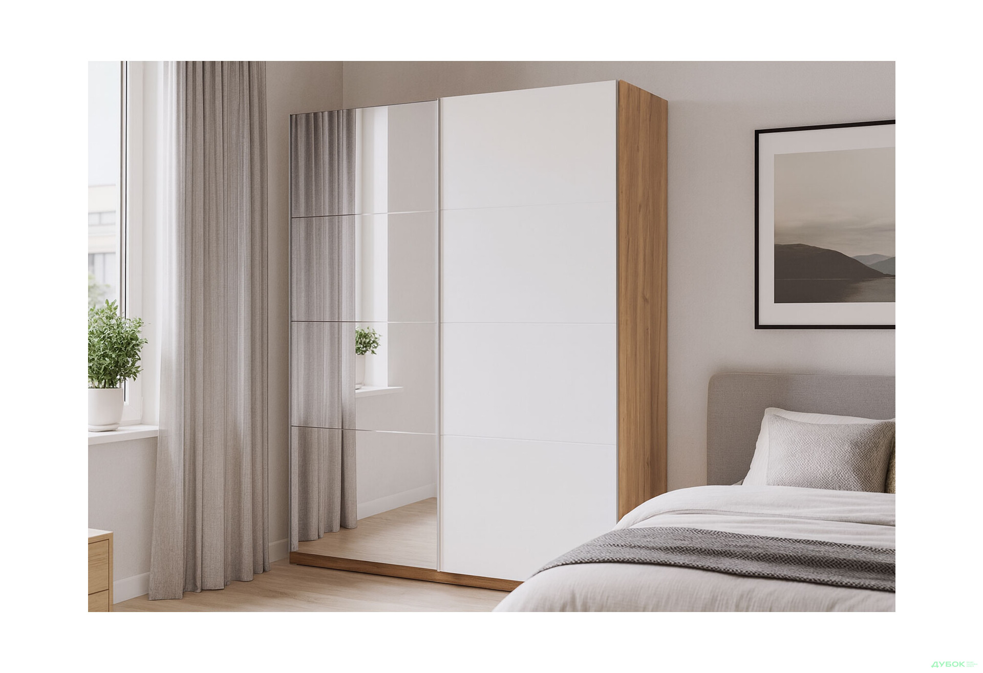 Зображення 2 - Шафа-купе MiroMark Асті із дзеркалом 2-дверна 200х240 см Глянець Білий серія Н