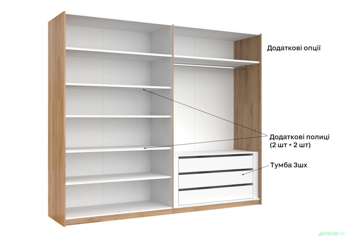 Шкаф-купе МироМарк Асти 2-дверный 250х210 см Дуб крафт/Глянец Белый серия Н - Изображение 22 Изображение 22 - Шкаф-купе МироМарк Асти 2-дверный 250х210 см Дуб крафт/Глянец Белый серия Н