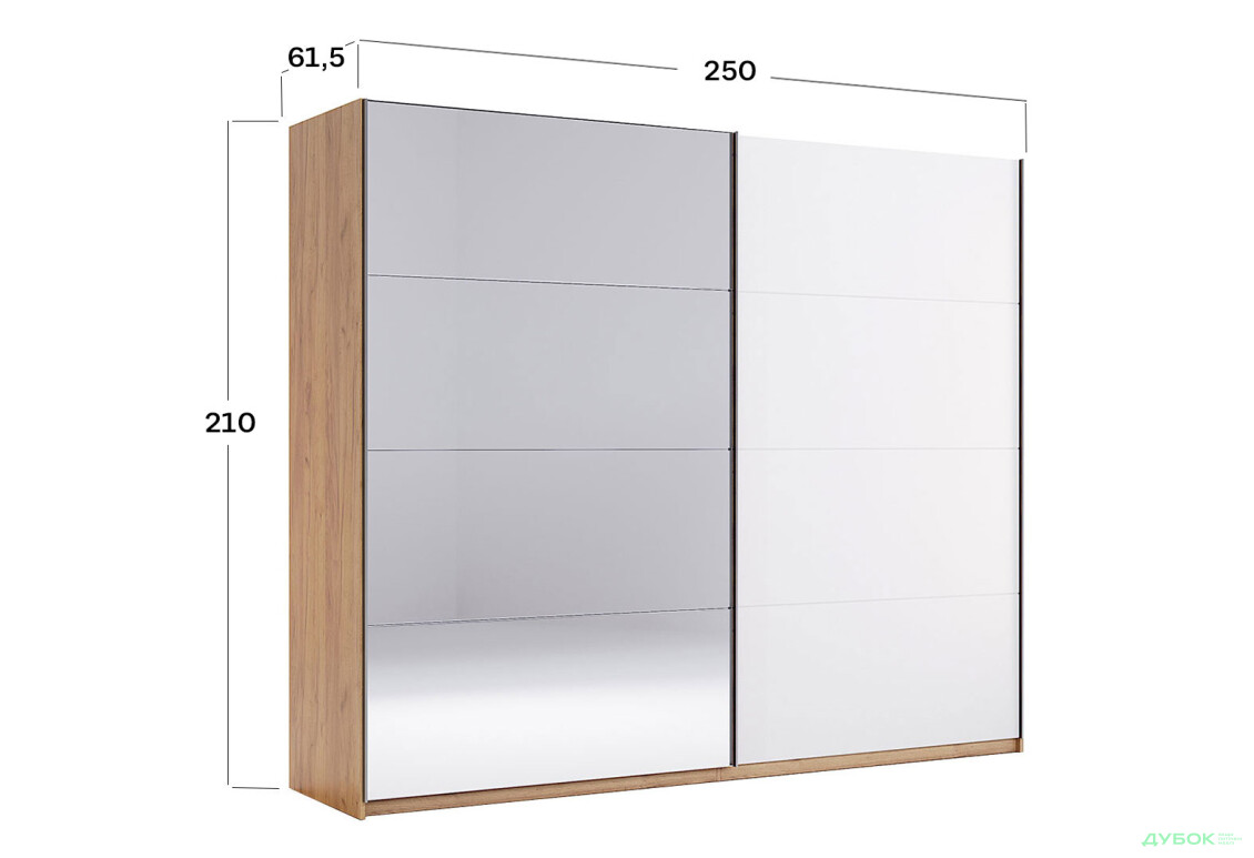 Шафа-купе MiroMark Асті із дзеркалом 2-дверна 250х210 см Дуб крафт/Глянець Білий серія Н - Зображення 21 Зображення 21 - Шафа-купе MiroMark Асті із дзеркалом 2-дверна 250х210 см Дуб крафт/Глянець Білий серія Н