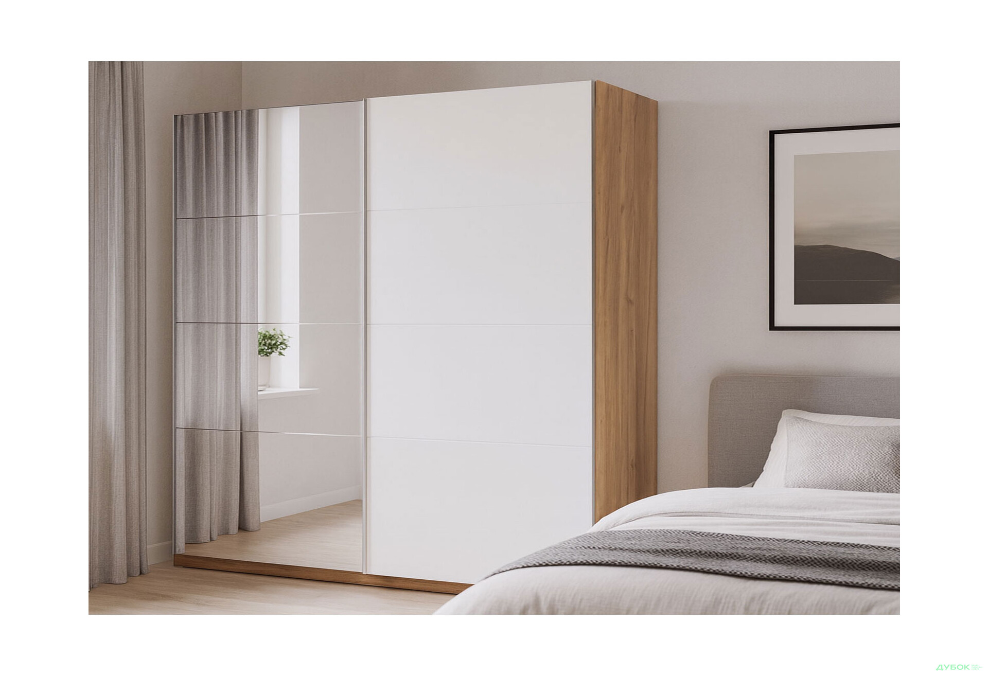 Зображення 2 - Шафа-купе MiroMark Асті із дзеркалом 2-дверна 250х210 см Дуб крафт/Глянець Білий серія Н