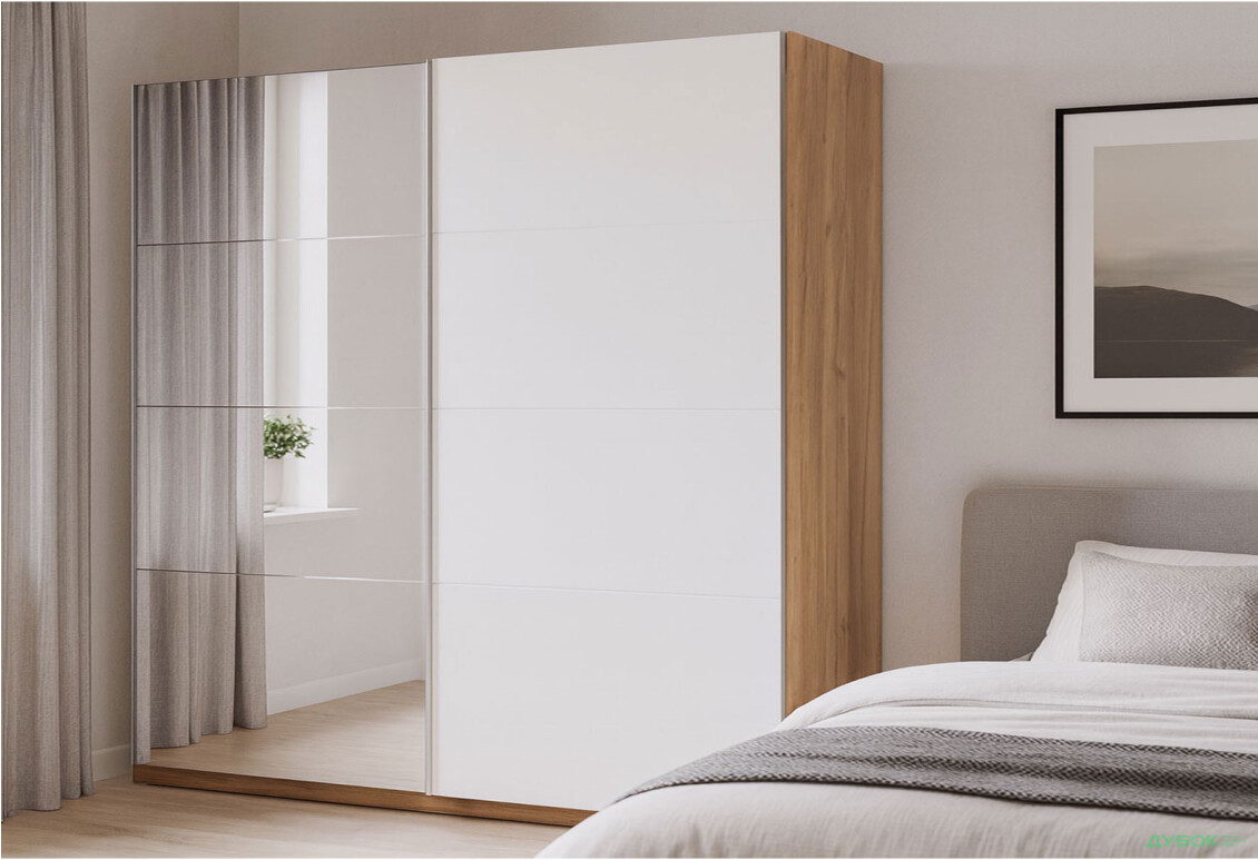 Зображення 2 - Шафа-купе MiroMark Асті із дзеркалом 2-дверна 250х210 см Дуб крафт/Глянець Білий серія Н