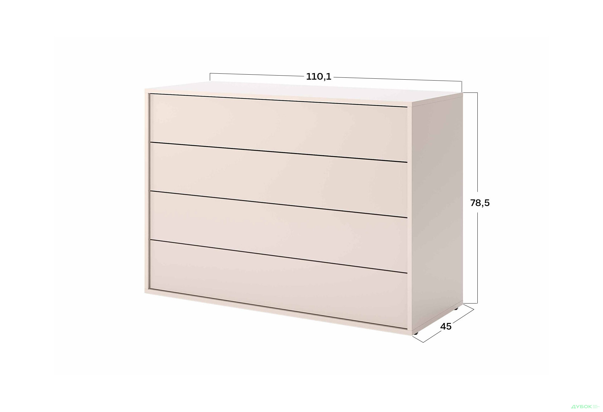 Комод MiroMark Бруно с 4 ящиками 110 см, кашемир - Изображение 3 Изображение 3 - Комод MiroMark Бруно с 4 ящиками 110 см, кашемир