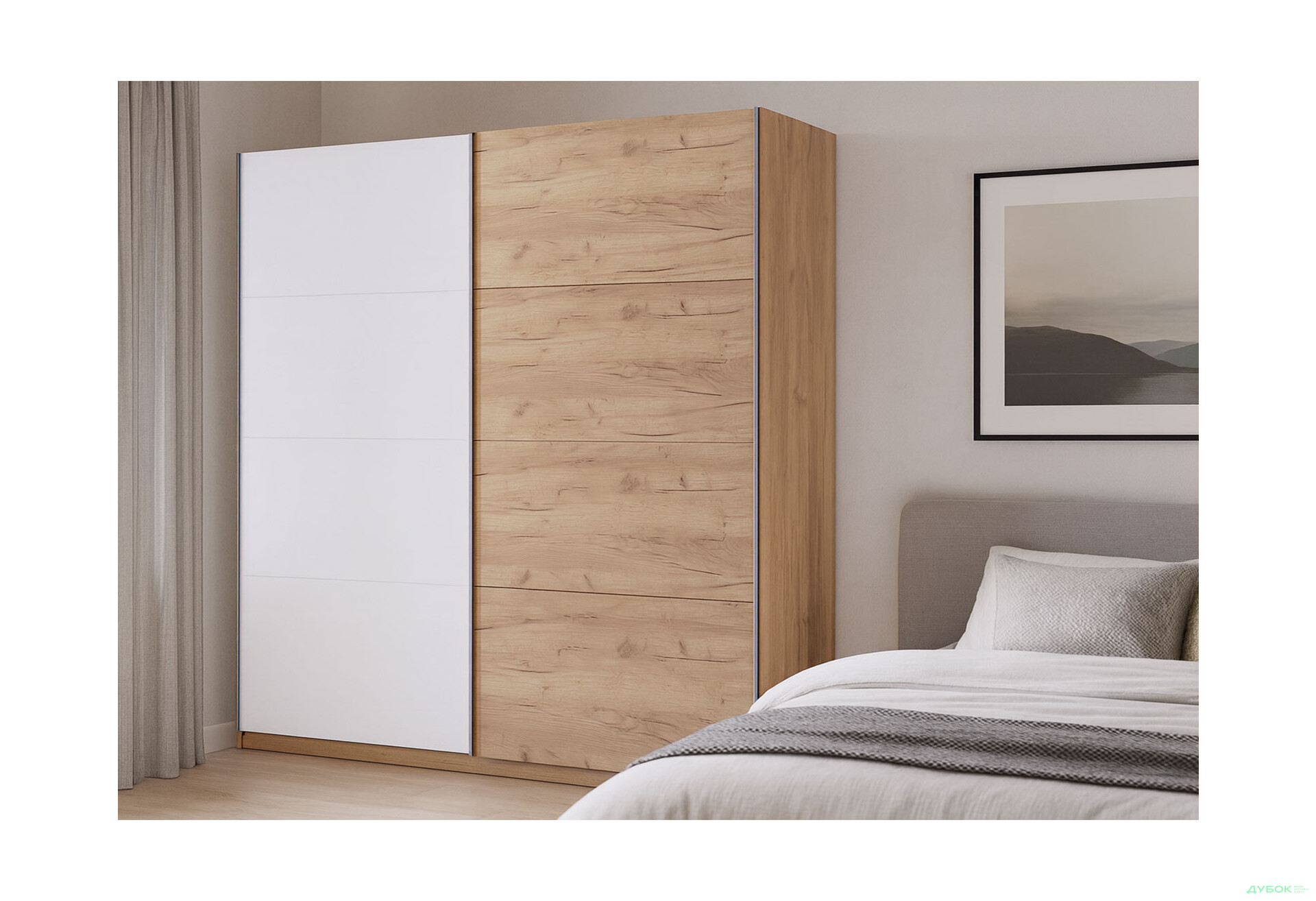 Зображення 2 - Шафа-купе MiroMark Асті 2-дверна 250х210 см фасади Дуб крафт/Глянець Білий серія Н