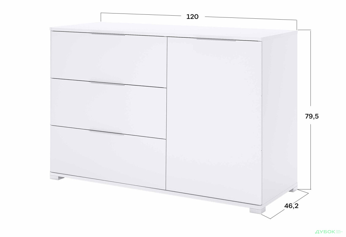 Изображение 3 - Комод MiroMark Бартон 1-дверный с 3 ящиками 120 см, супер мат белый