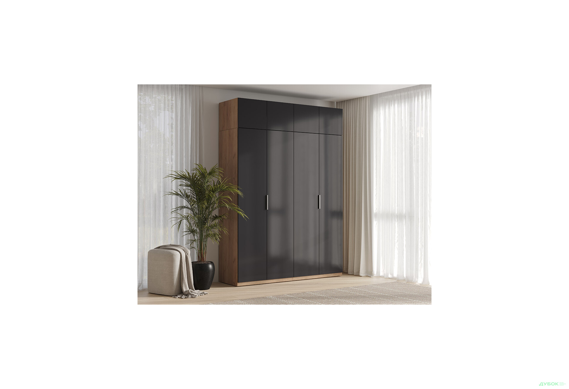 Изображение 2 - Антресоль МироМарк Луна 4дв 179.2 см, дуб крафт / мат лава