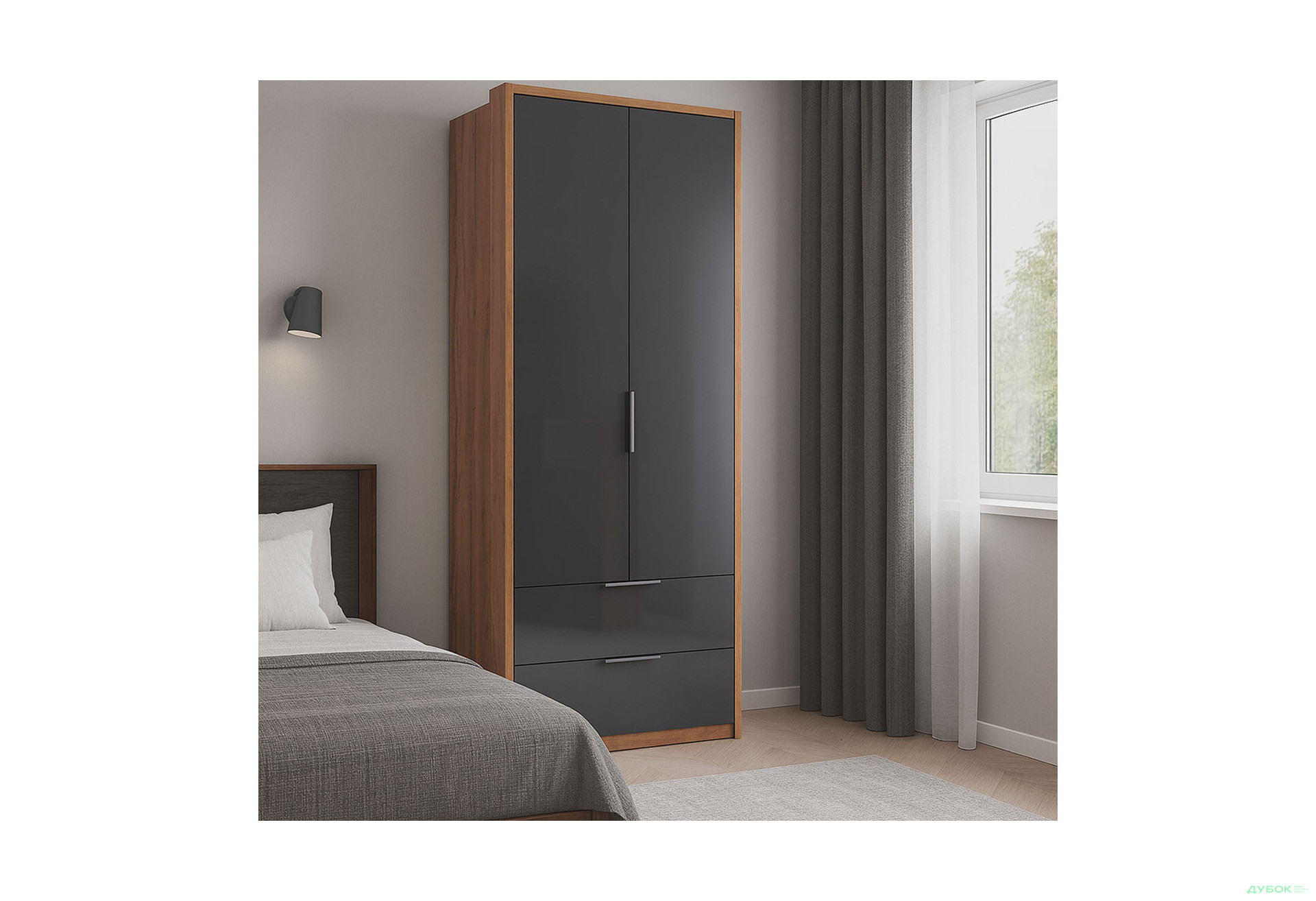 Шафа MiroMark Луна 2-дверна з 2 шухлядами без дзеркал 95 см, Лава / Дуб крафт серія Н - Зображення 2 Зображення 2 - Шафа MiroMark Луна 2-дверна з 2 шухлядами без дзеркал 95 см, Лава / Дуб крафт серія Н