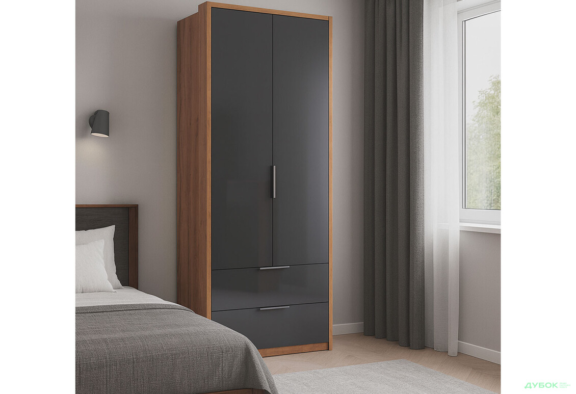 Шафа MiroMark Луна 2-дверна з 2 шухлядами без дзеркал 95 см, Лава / Дуб крафт серія Н - Зображення 2 Зображення 2 - Шафа MiroMark Луна 2-дверна з 2 шухлядами без дзеркал 95 см, Лава / Дуб крафт серія Н