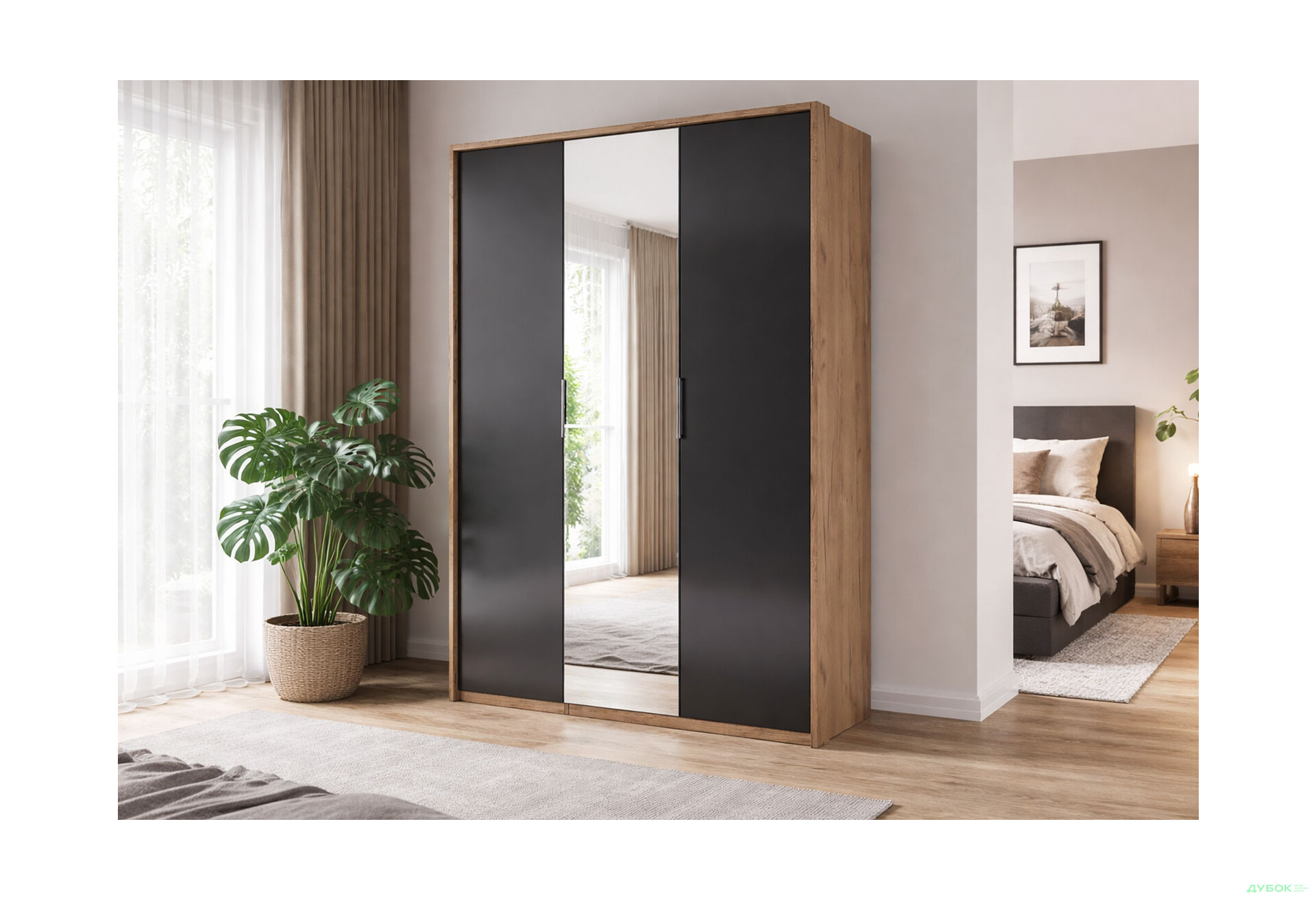 Изображение 2 - Шкаф МироМарк Луна 3-дверный с зеркалом 140 см Лава/Дуб Крафт, серия Н