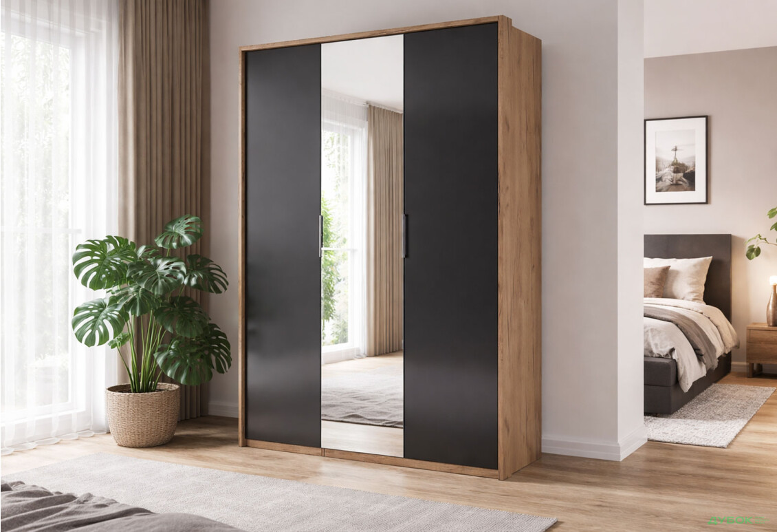 Изображение 2 - Шкаф МироМарк Луна 3-дверный с зеркалом 140 см Лава/Дуб Крафт, серия Н