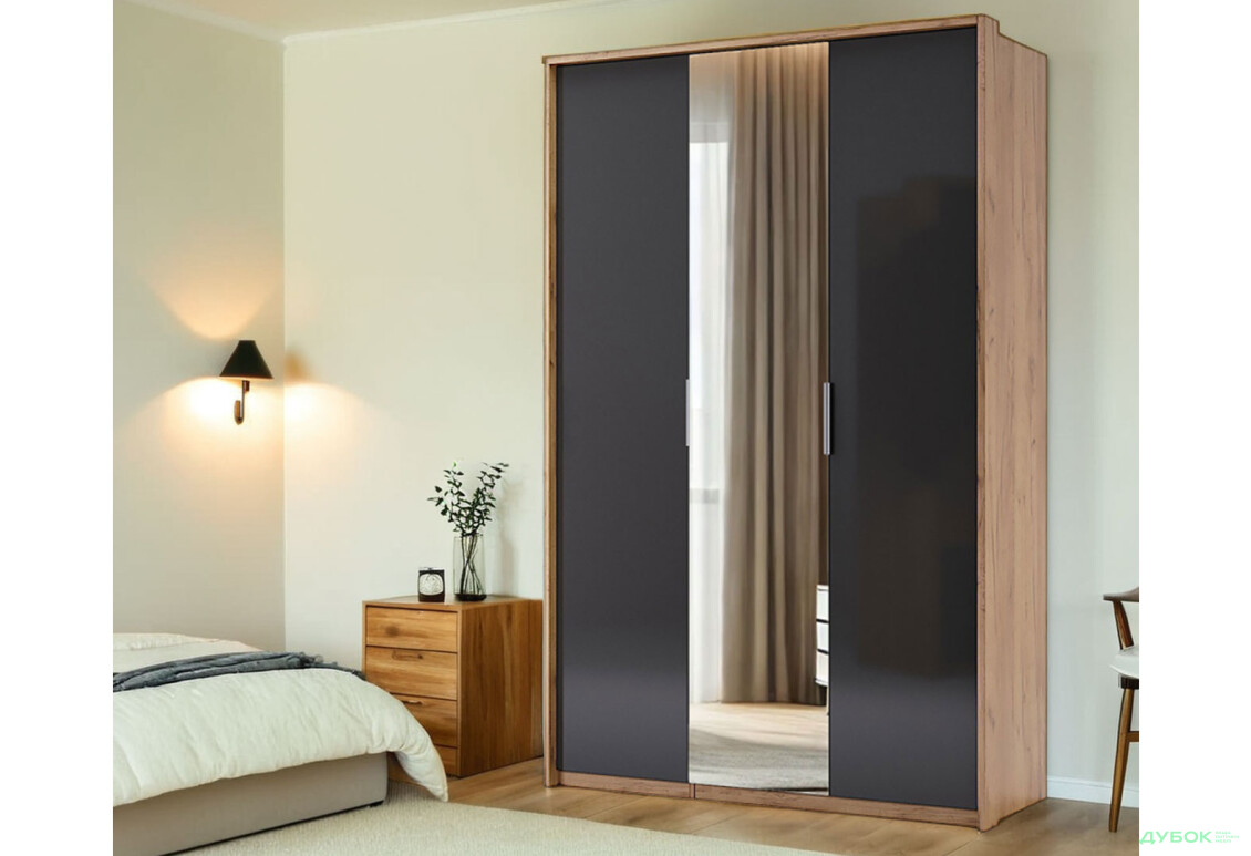 Шафа MiroMark Луна 3-дверна з дзеркалом 140 см Лава/Дуб Крафт, серія Н - Зображення 2 Зображення 2 - Шафа MiroMark Луна 3-дверна з дзеркалом 140 см Лава/Дуб Крафт, серія Н