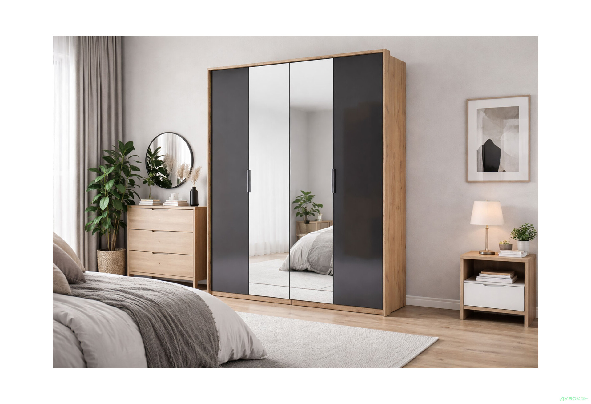 Изображение 2 - Шкаф МироМарк Луна 4-дверный с зеркалами 184 см Лава/Дуб Крафт, серия Н