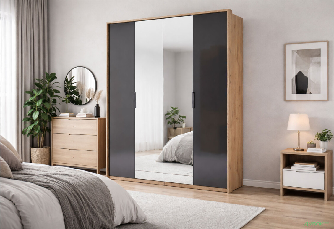 Изображение 2 - Шкаф МироМарк Луна 4-дверный с зеркалами 184 см Лава/Дуб Крафт, серия Н