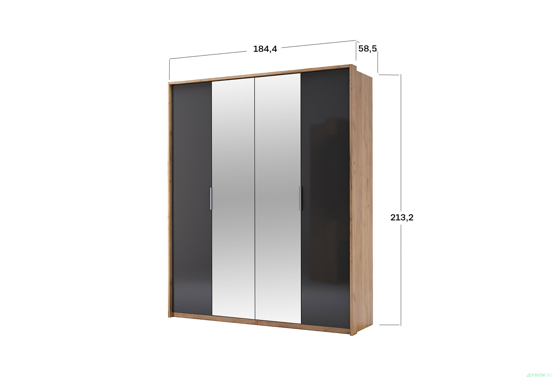 Шкаф МироМарк Луна 4-дверный с зеркалами 184 см Лава/Дуб Крафт, серия Н - Изображение 4 Изображение 4 - Шкаф МироМарк Луна 4-дверный с зеркалами 184 см Лава/Дуб Крафт, серия Н