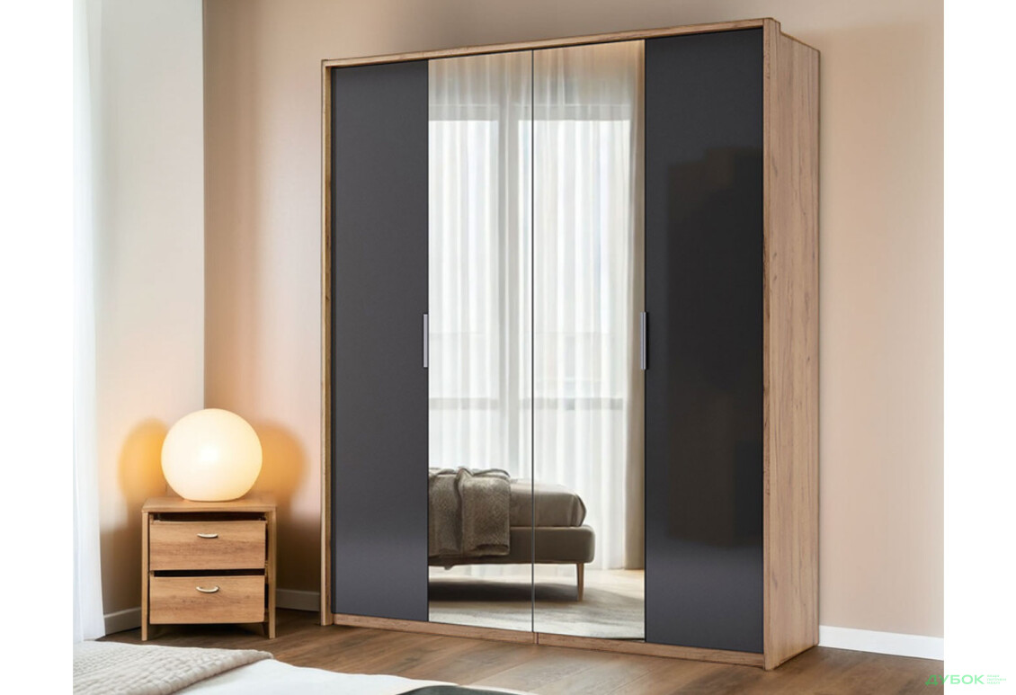 Шкаф МироМарк Луна 4-дверный с зеркалами 184 см Лава/Дуб Крафт, серия Н - Изображение 2 Изображение 2 - Шкаф МироМарк Луна 4-дверный с зеркалами 184 см Лава/Дуб Крафт, серия Н