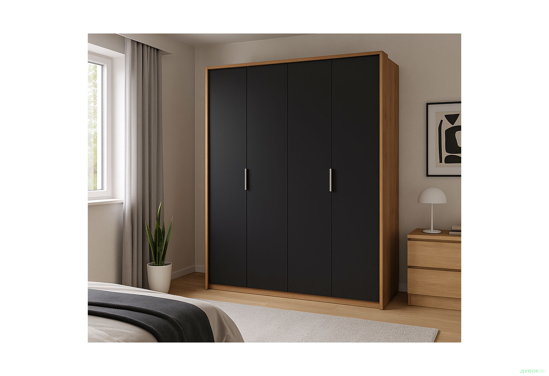 Шафа MiroMark Луна 4-дверна 184 см Лава/Дуб Крафт, серія Н - Зображення 3 Зображення 3 - Шафа MiroMark Луна 4-дверна 184 см Лава/Дуб Крафт, серія Н