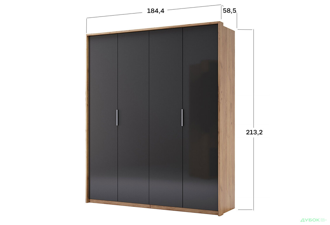 Шафа MiroMark Луна 4-дверна 184 см Лава/Дуб Крафт, серія Н - Зображення 4 Зображення 4 - Шафа MiroMark Луна 4-дверна 184 см Лава/Дуб Крафт, серія Н