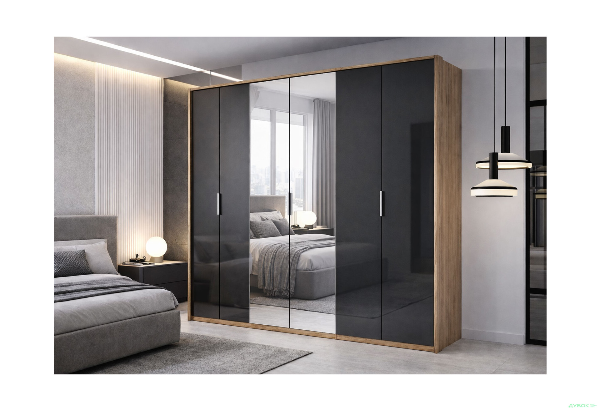 Изображение 2 - Шкаф МироМарк Луна 6-дверный с зеркалом 274 см Дуб крафт/Белый, серия Н