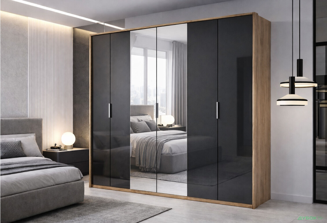 Изображение 2 - Шкаф МироМарк Луна 6-дверный с зеркалом 274 см Дуб крафт/Белый, серия Н