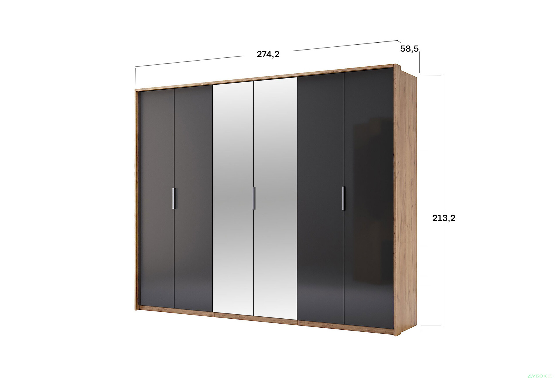 Зображення 4 - Шафа MiroMark Луна 6-дверна з дзеркалом 274 см Дуб крафт/Білий, серія Н