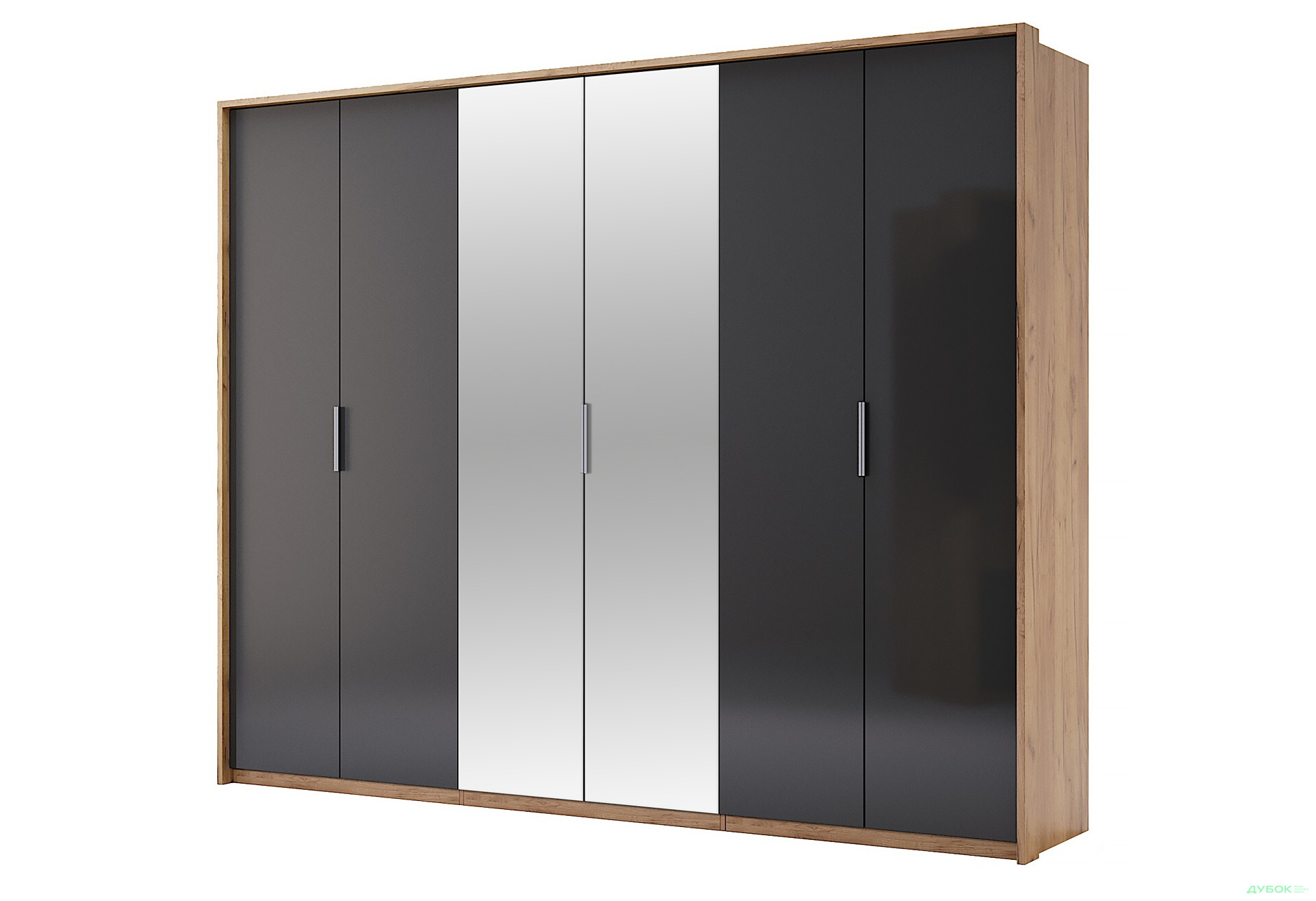 Зображення 1 - Шафа MiroMark Луна 6-дверна з дзеркалом 274 см Дуб крафт/Білий, серія Н