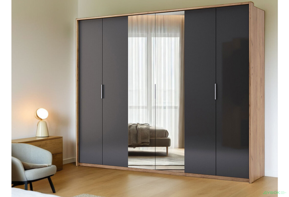 Зображення 2 - Шафа MiroMark Луна 6-дверна з дзеркалом 274 см Дуб крафт/Білий, серія Н