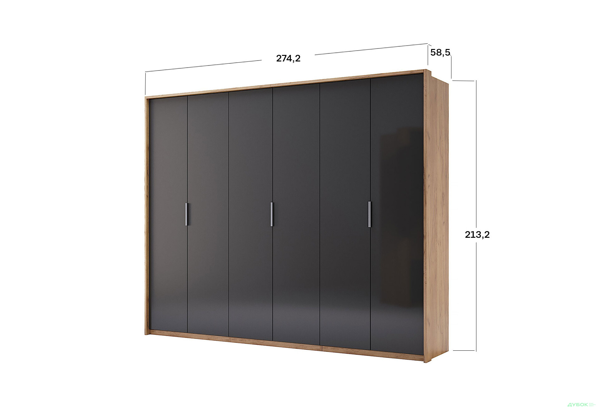 Зображення 4 - Шафа MiroMark Луна 6-дверна 274 см Лава/Дуб Крафт, серія Н