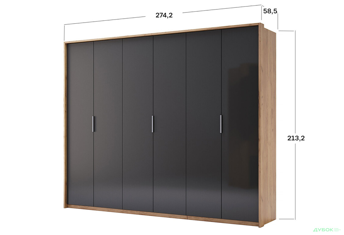 Зображення 4 - Шафа MiroMark Луна 6-дверна 274 см Лава/Дуб Крафт, серія Н