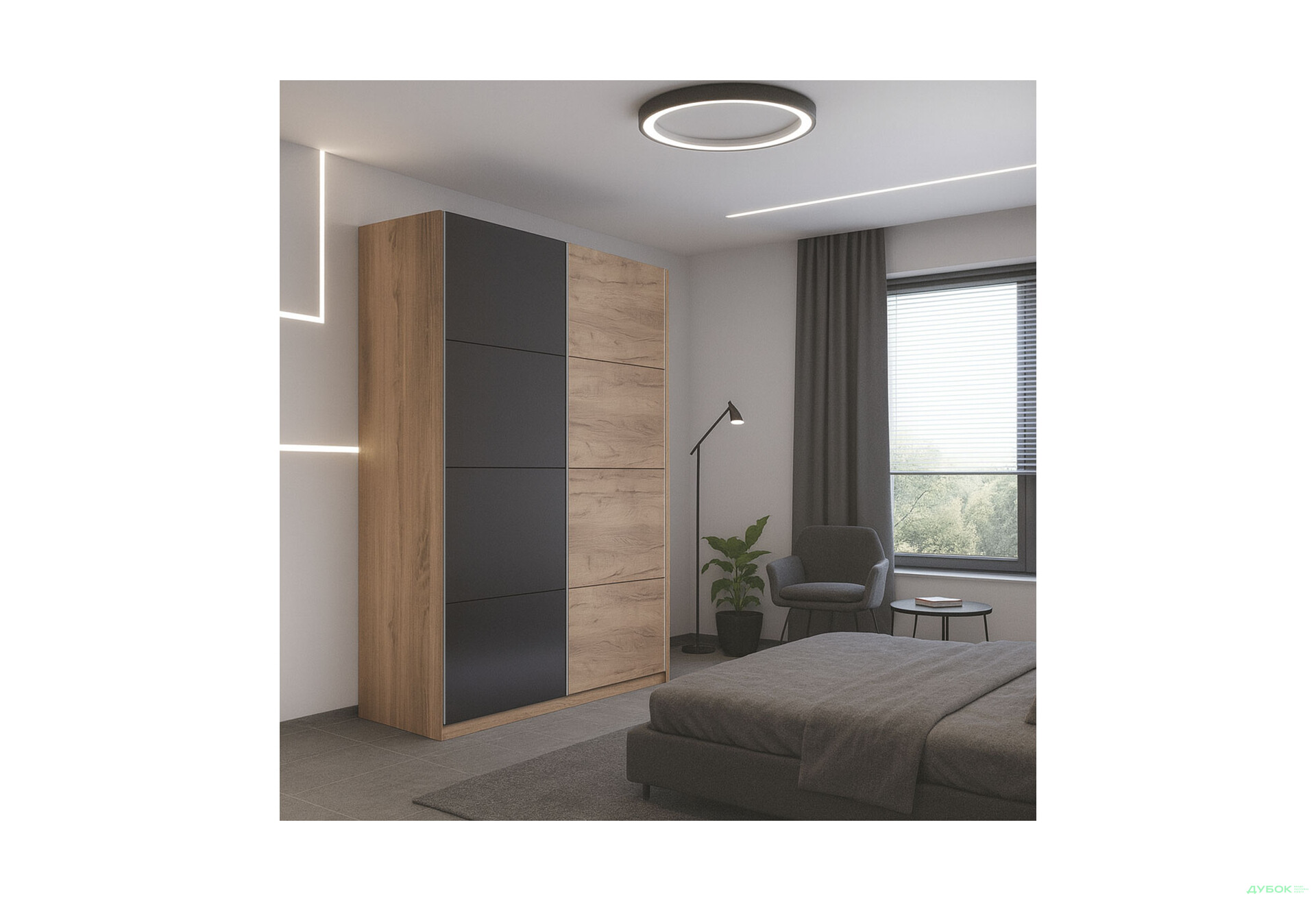 Зображення 2 - Шафа-купе MiroMark Луна 2-дверна 150х210 см фасади Лава/Дуб Крафт, серія Н