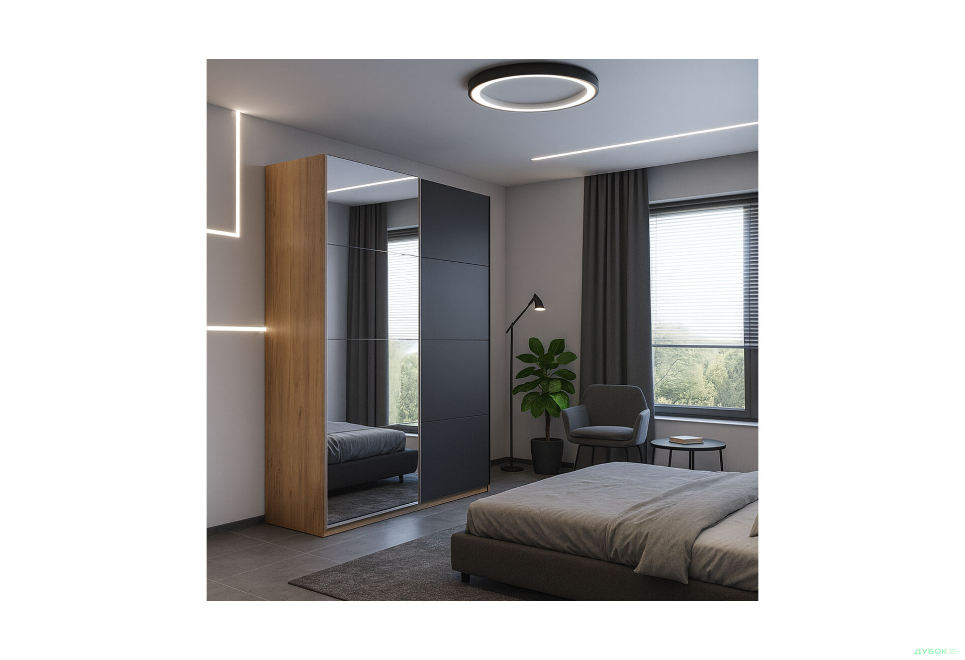 Зображення 2 - Шафа-купе MiroMark Луна 2-дверна із дзеркалом 150х210 см фасади Лава, серія Н