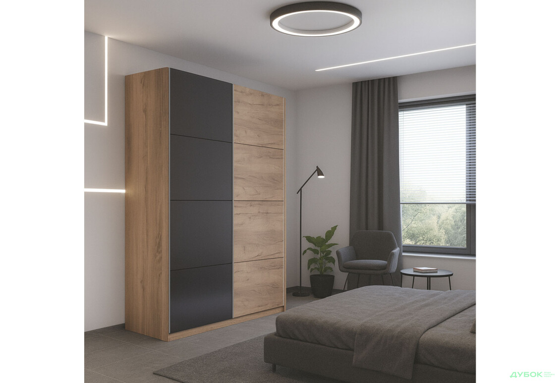 Зображення 2 - Шафа-купе MiroMark Луна 2-дверна 150х240 см фасади Дуб Крафт/Мат Лава, серія Н