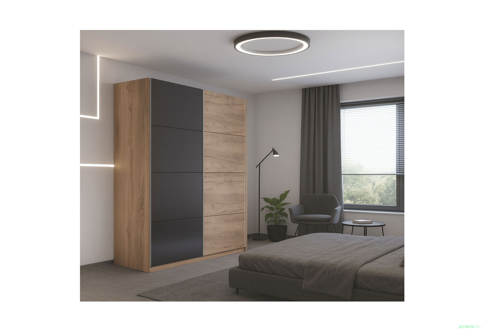 Зображення 2 - Шафа-купе MiroMark Луна 2-дверна 200х210 см фасади Лава/Дуб Крафт, серія Н