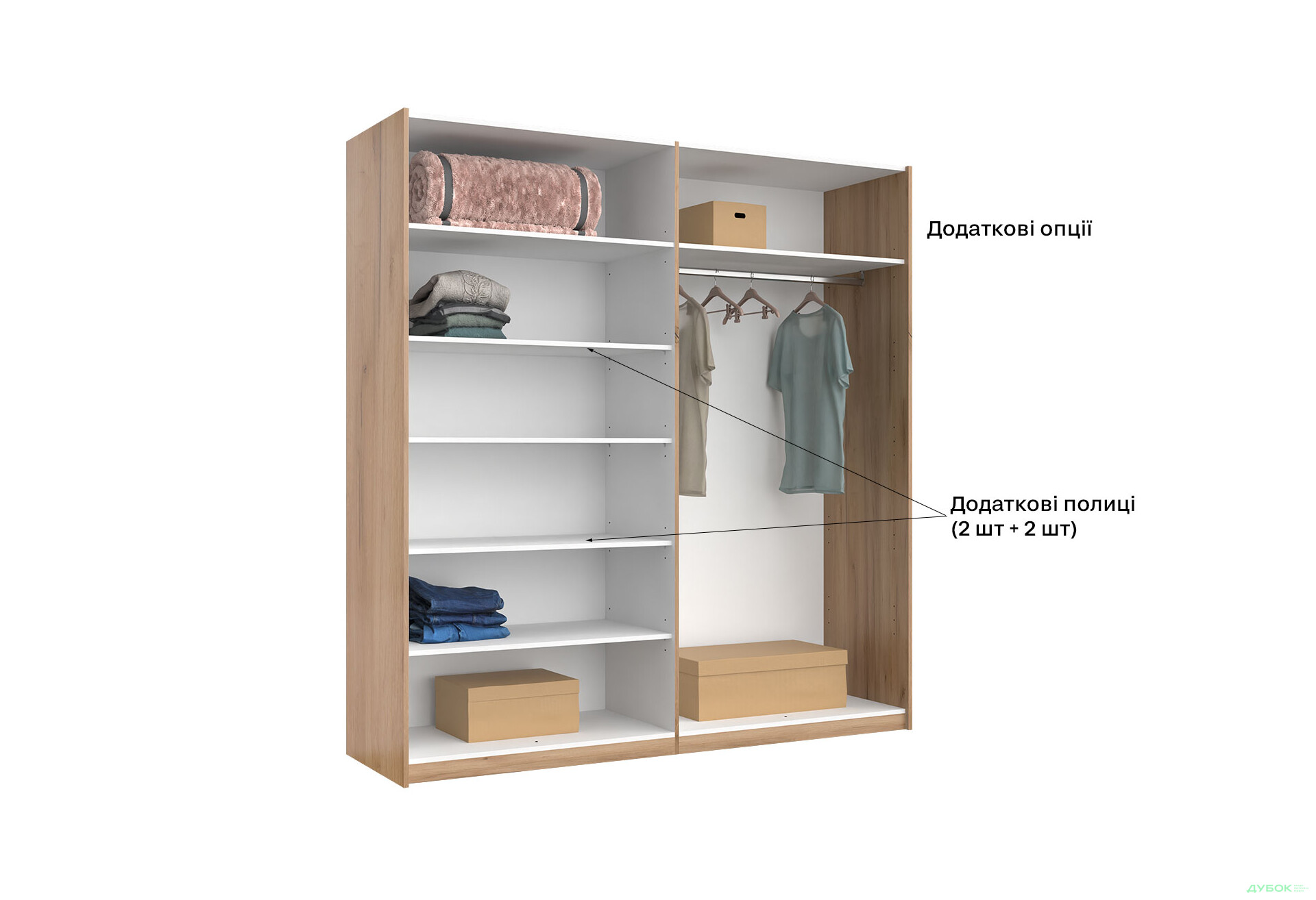 Зображення 18 - Шафа-купе MiroMark Луна 2-дверна 200х210 см фасади Лава/Дуб Крафт, серія Н