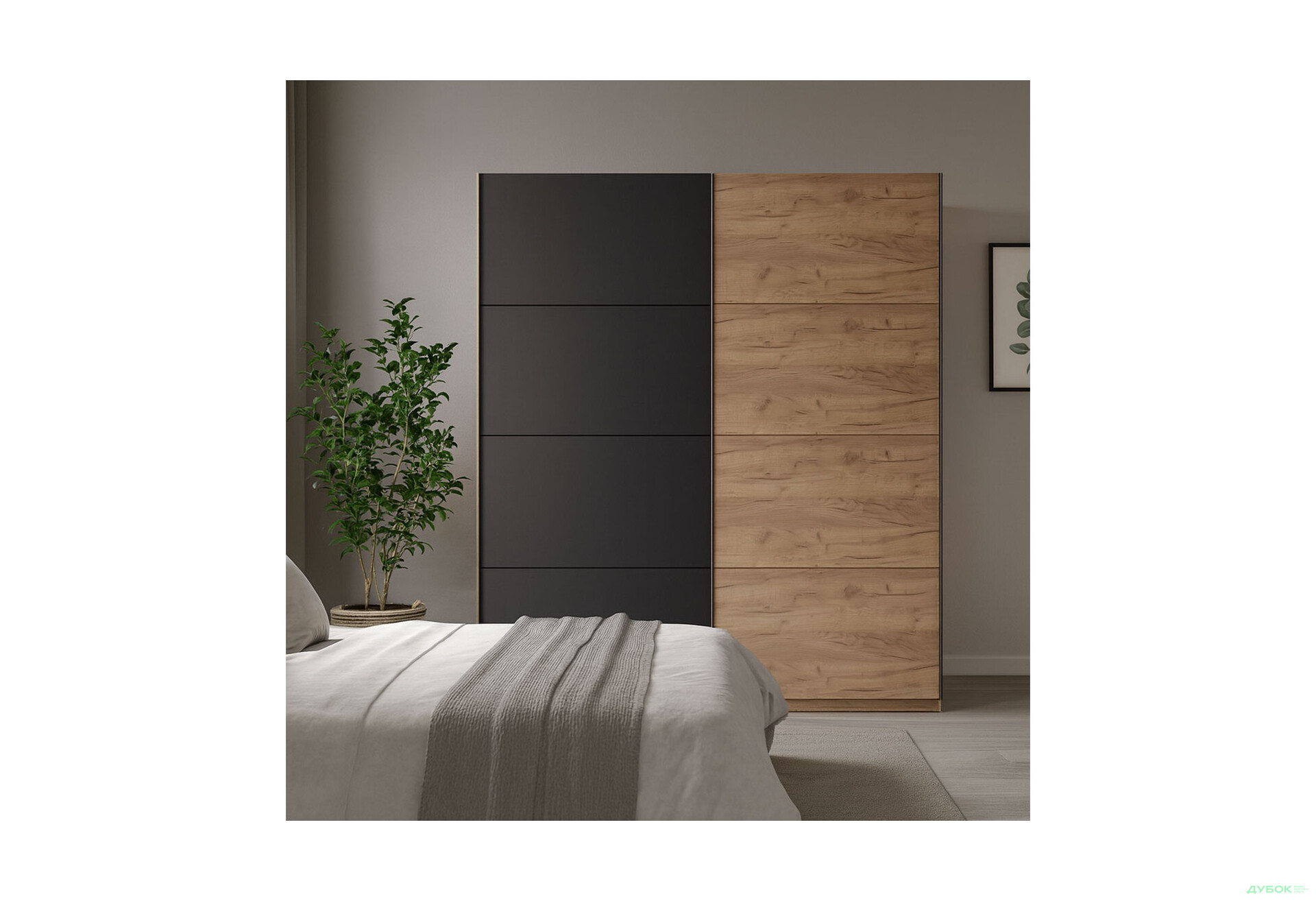 Зображення 2 - Шафа-купе MiroMark Луна 2-дверна 200х240 см фасади Дуб Крафт/Мат Лава, серія Н