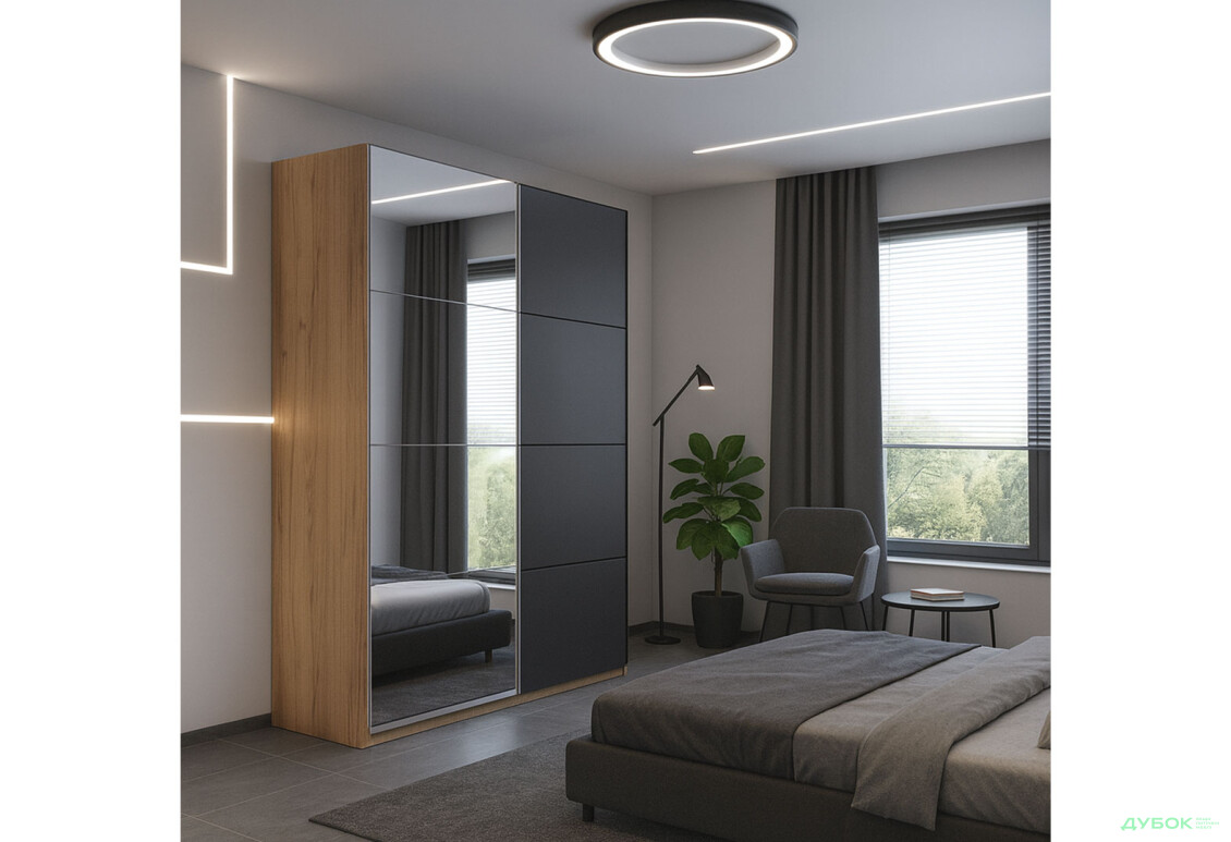 Зображення 3 - Шафа-купе MiroMark Луна 2-дверна із дзеркалом 200х240 см фасад Лава, серія Н