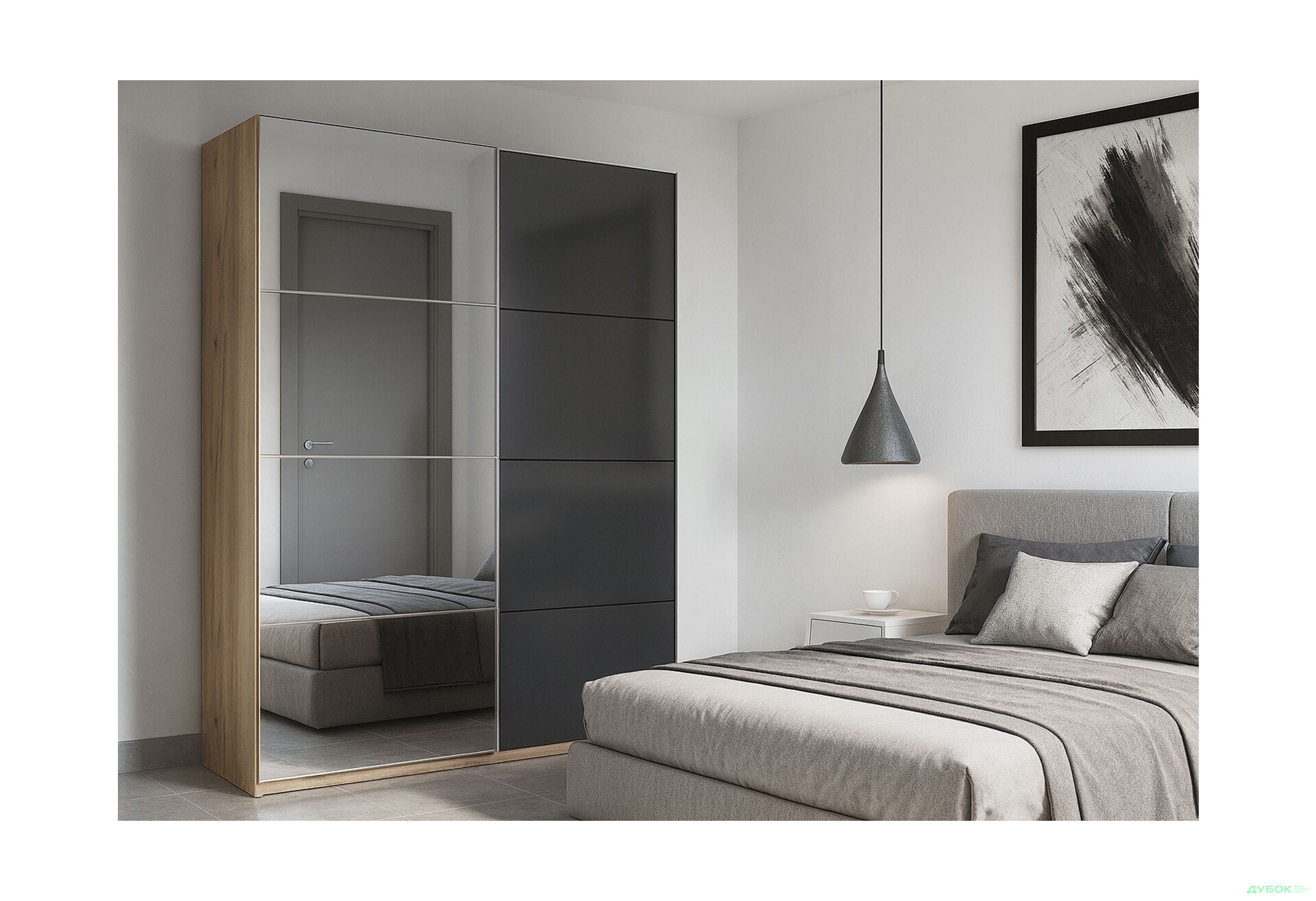 Зображення 2 - Шафа-купе MiroMark Луна 2-дверна із дзеркалом 200х240 см фасад Лава, серія Н