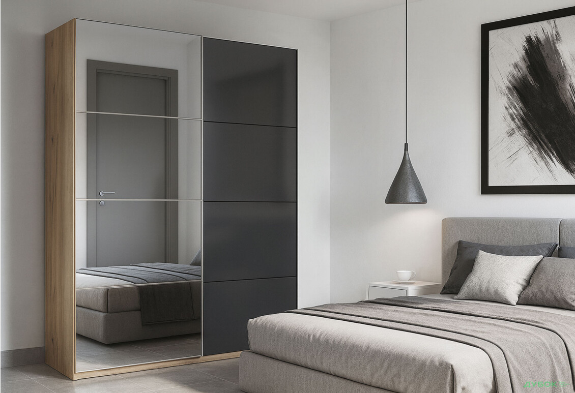 Зображення 2 - Шафа-купе MiroMark Луна 2-дверна із дзеркалом 200х240 см фасад Лава, серія Н