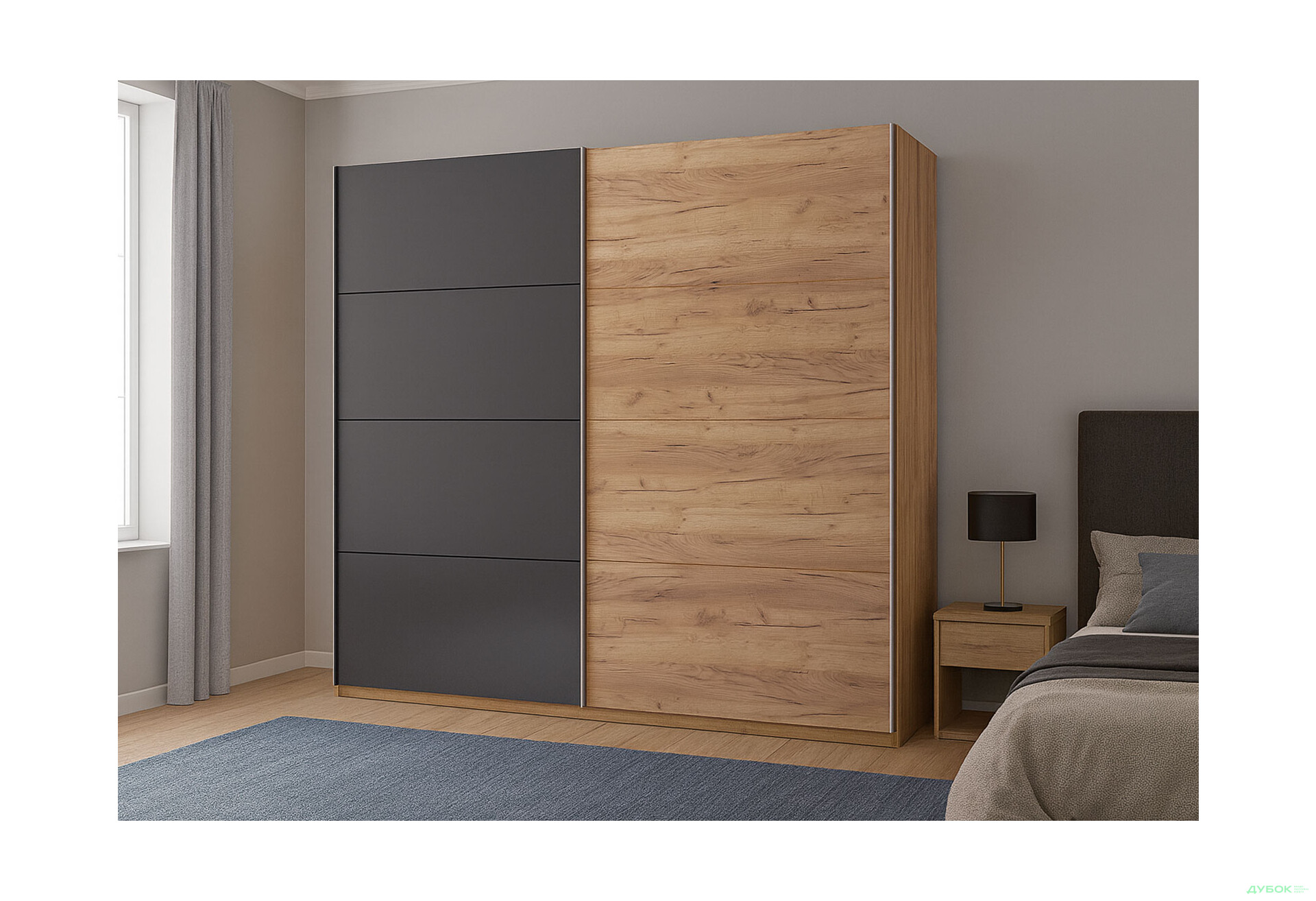 Зображення 2 - Шафа-купе MiroMark Луна 2-дверна 250х210 см фасади Лава/Дуб Крафт, серія Н