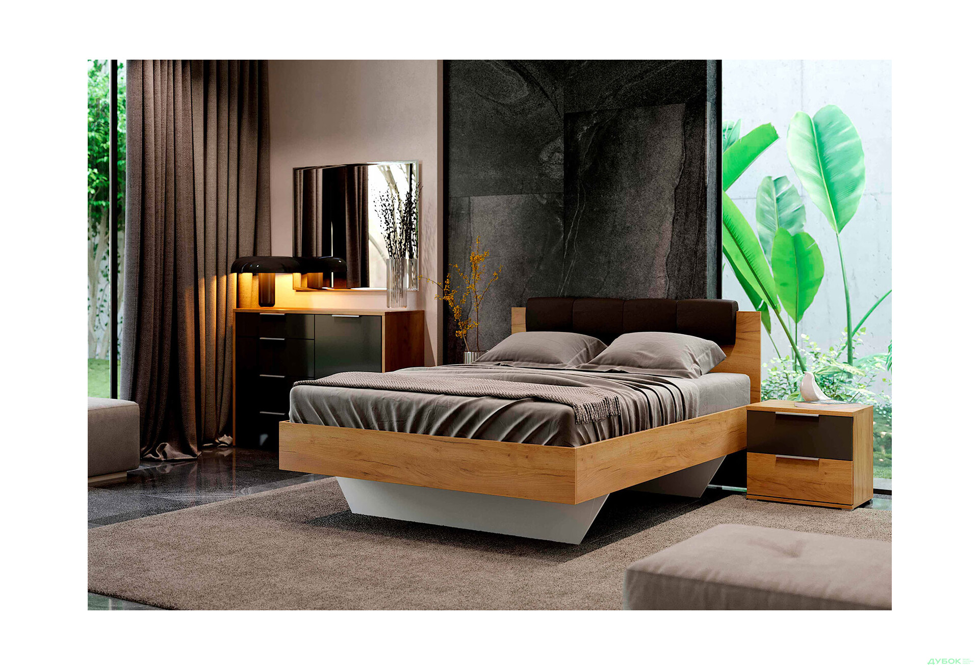 Спальня MiroMark Луна без шафи, 160 Дуб Крафт / Мат Лава - Зображення 1 Зображення 1 - Спальня MiroMark Луна без шафи, 160 Дуб Крафт / Мат Лава