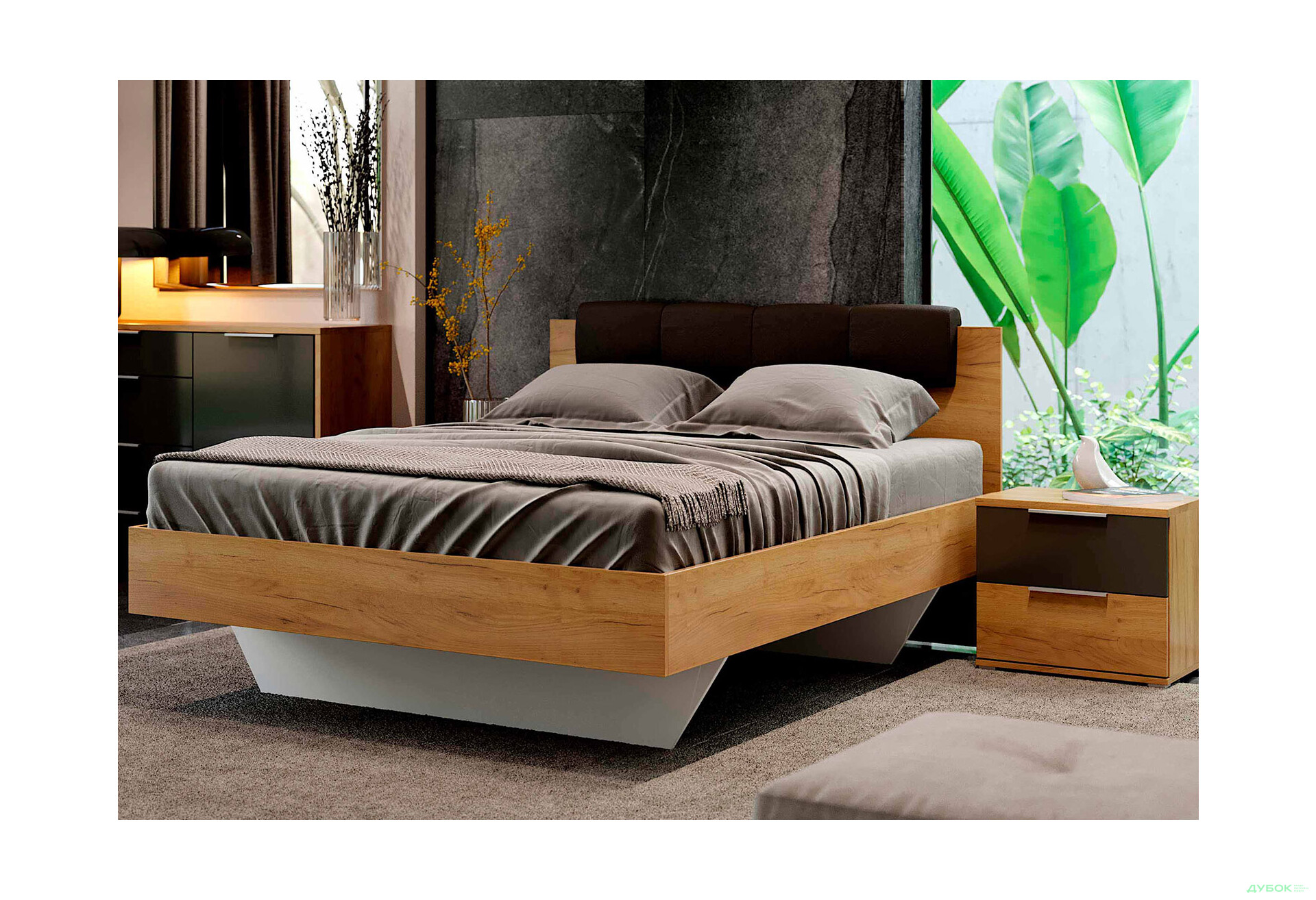 Спальня MiroMark Луна без шафи, 160 Дуб Крафт / Мат Лава - Зображення 2 Зображення 2 - Спальня MiroMark Луна без шафи, 160 Дуб Крафт / Мат Лава