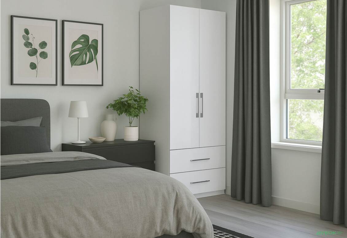 Шафа MiroMark Фемілі 2-дверна з 2 шухлядами 90 см Біла, серія Н - Зображення 3 Зображення 3 - Шафа MiroMark Фемілі 2-дверна з 2 шухлядами 90 см Біла, серія Н