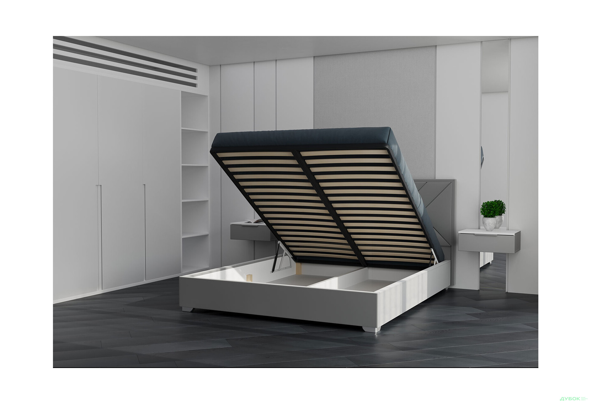 Ліжко-подіум Eurosof Олівія з матрацом Софія Нью 180х200 см з нішею та металопідйомником Артекс Allure Grey - Зображення 3 Зображення 3 - Ліжко-подіум Eurosof Олівія з матрацом Софія Нью 180х200 см з нішею та металопідйомником Артекс Allure Grey