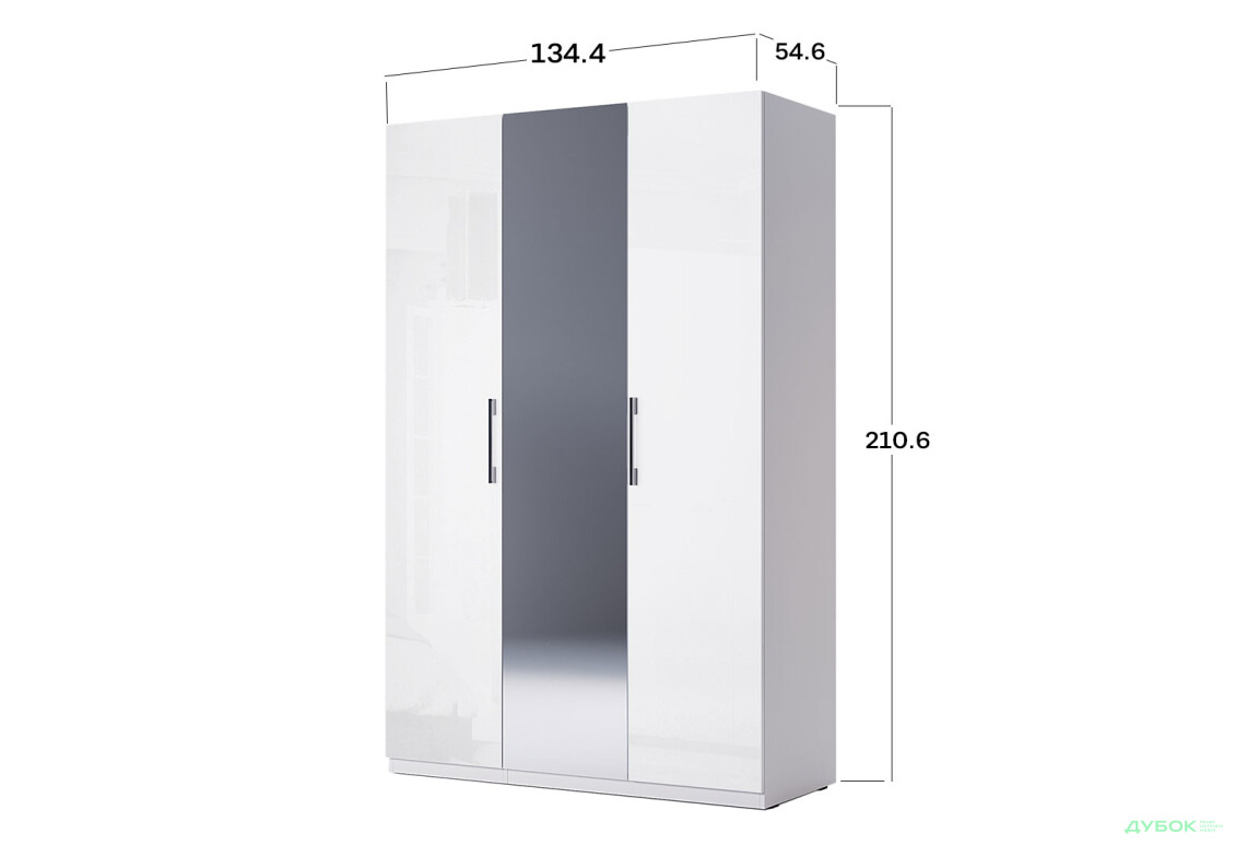 Шафа MiroMark Фемілі 3-дверна з дзеркалом 134 см Біла, серія Н - Зображення 6 Зображення 6 - Шафа MiroMark Фемілі 3-дверна з дзеркалом 134 см Біла, серія Н