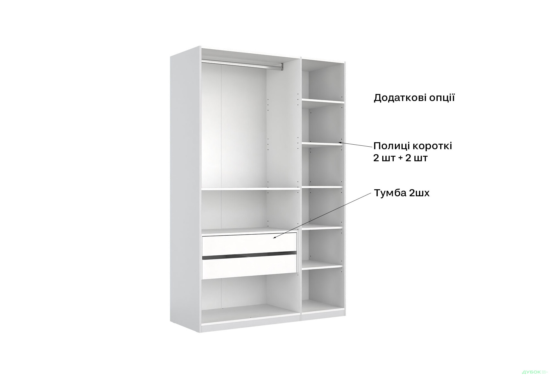 Шафа MiroMark Фемілі 3-дверна з дзеркалом 134 см Біла, серія Н - Зображення 11 Зображення 11 - Шафа MiroMark Фемілі 3-дверна з дзеркалом 134 см Біла, серія Н