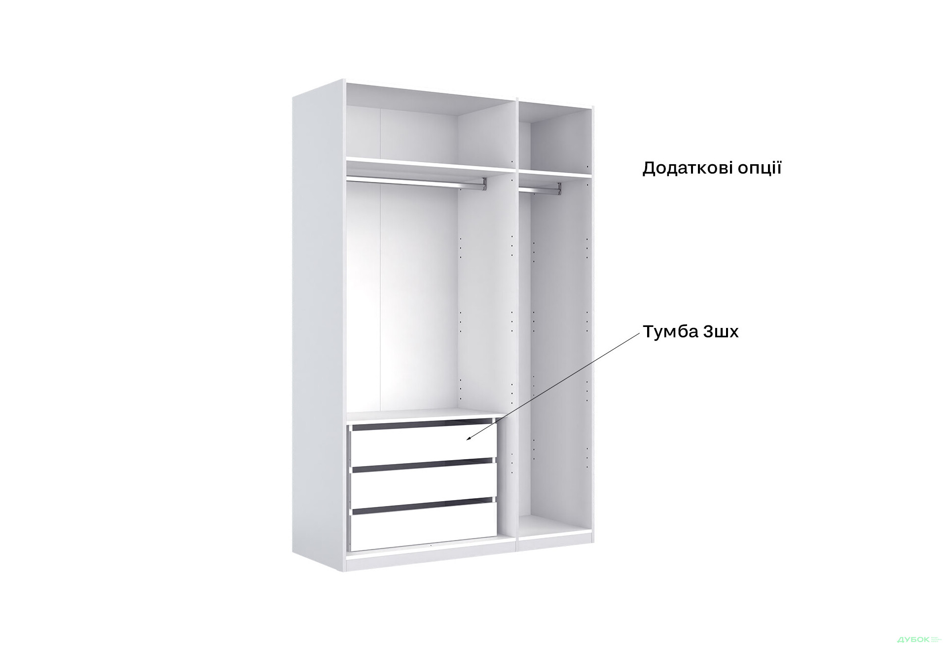 Шафа MiroMark Фемілі 3-дверна з дзеркалом 134 см Біла, серія Н - Зображення 18 Зображення 18 - Шафа MiroMark Фемілі 3-дверна з дзеркалом 134 см Біла, серія Н
