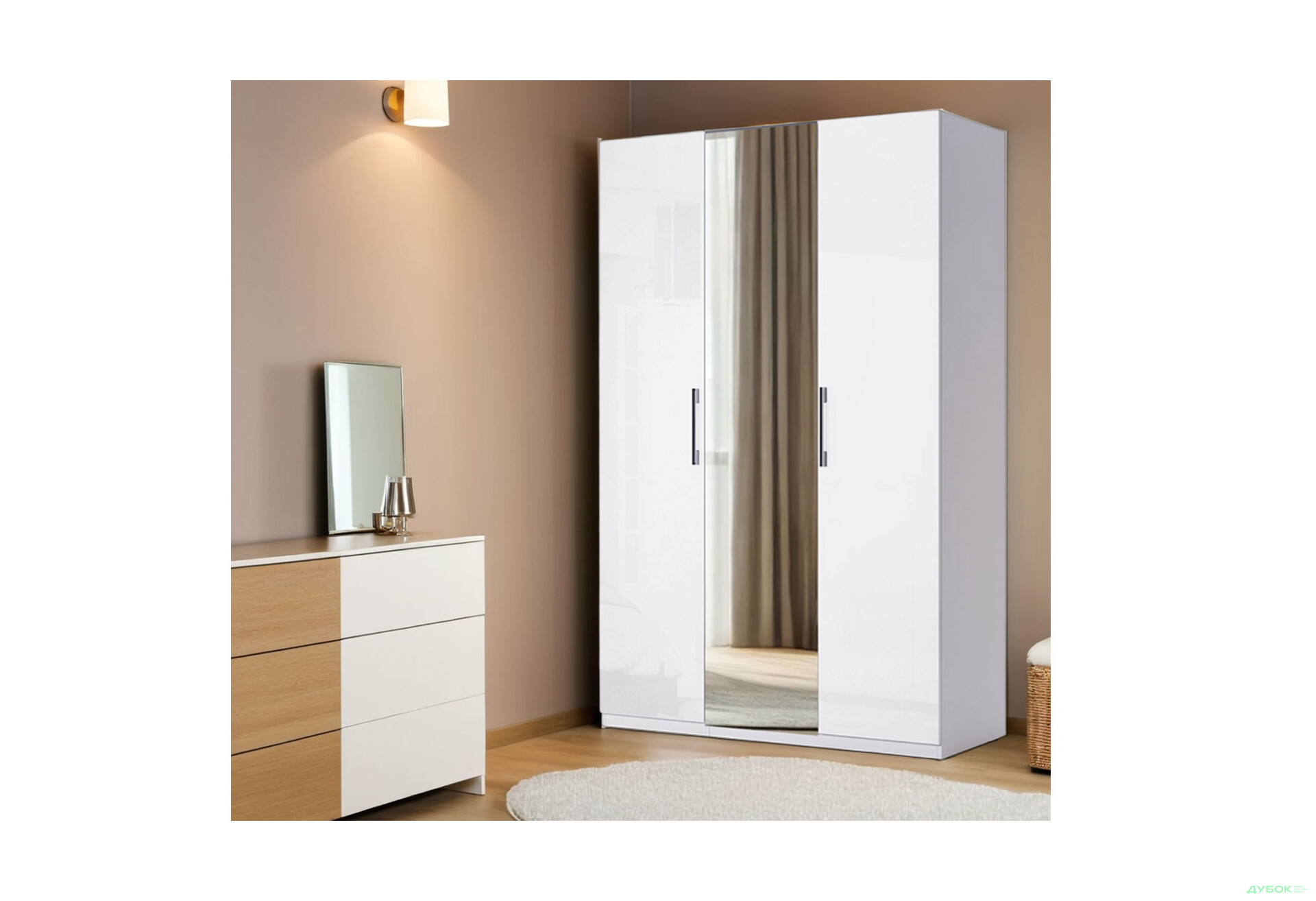 Шафа MiroMark Фемілі 3-дверна з дзеркалом 134 см Біла, серія Н - Зображення 2 Зображення 2 - Шафа MiroMark Фемілі 3-дверна з дзеркалом 134 см Біла, серія Н