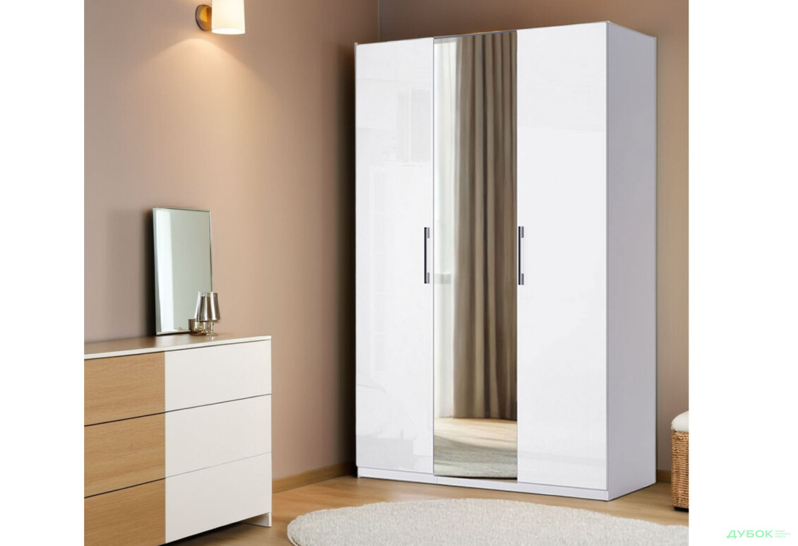 Шафа MiroMark Фемілі 3-дверна з дзеркалом 134 см Біла, серія Н - Зображення 2 Зображення 2 - Шафа MiroMark Фемілі 3-дверна з дзеркалом 134 см Біла, серія Н