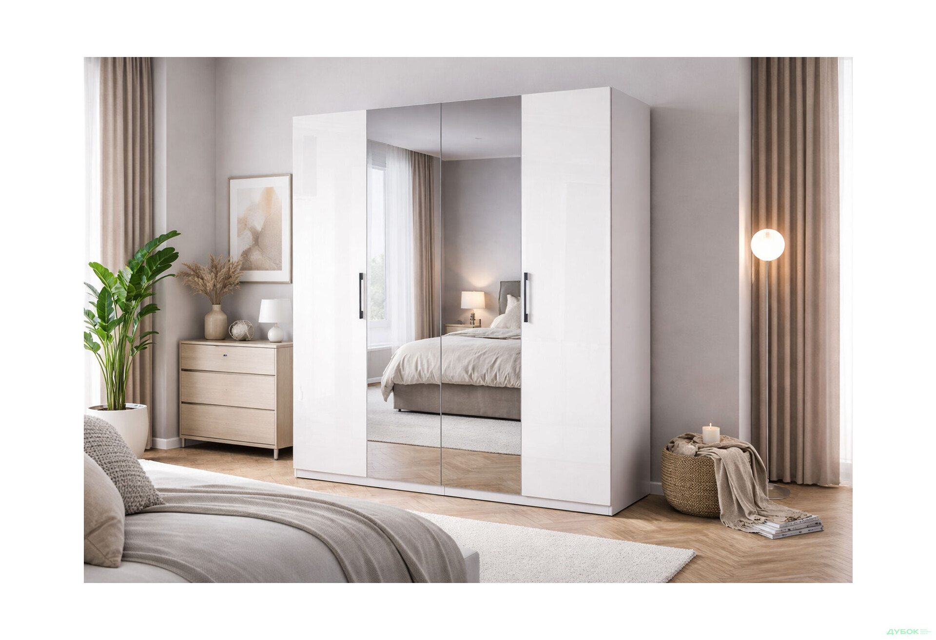 Изображение 2 - Шкаф МироМарк Фемили 4-дверный с зеркалами 179 см Белый, серия Н