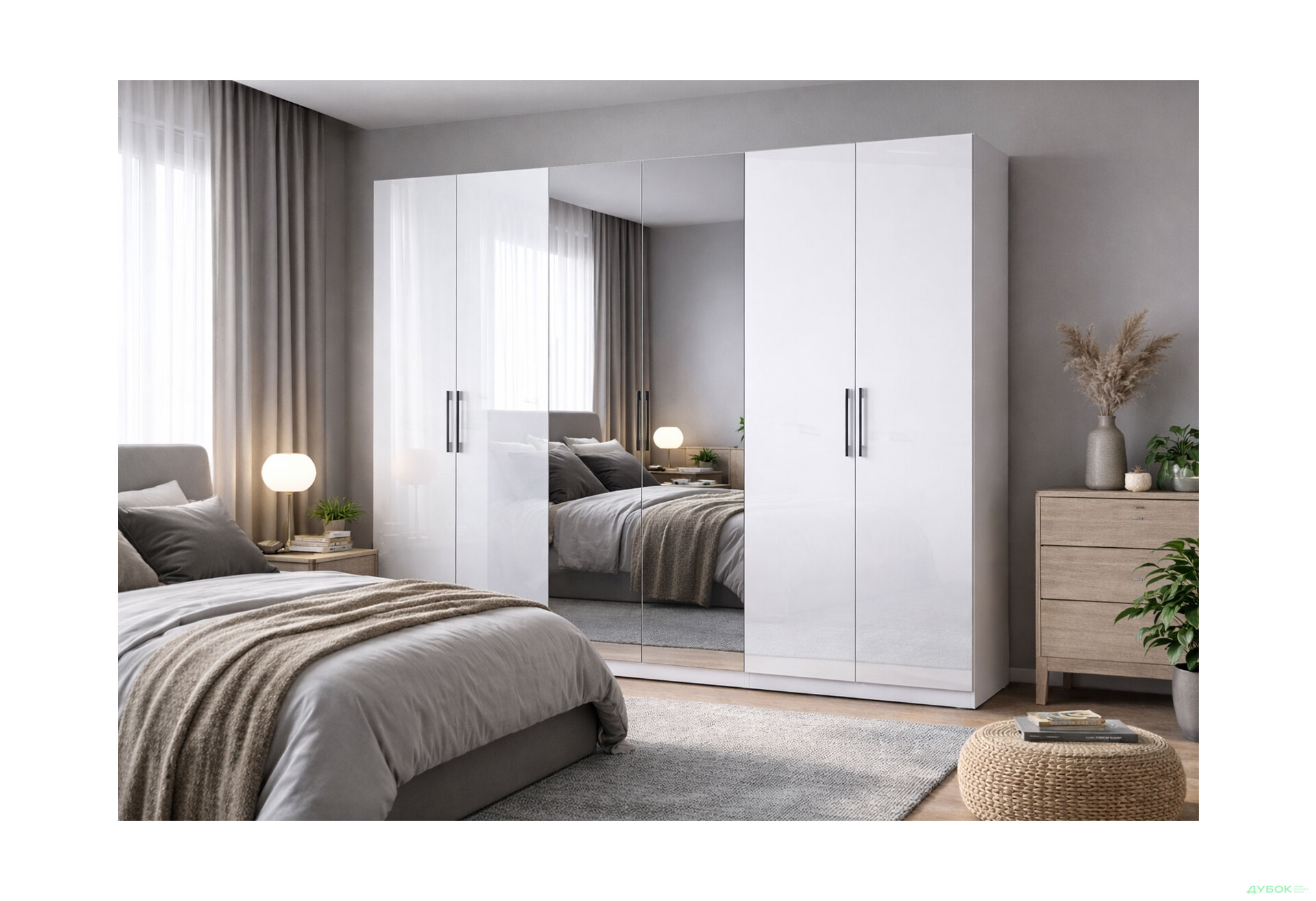 Зображення 2 - Шафа MiroMark Фемілі 6-дверна з дзеркалом 268 см Біла, серія Н