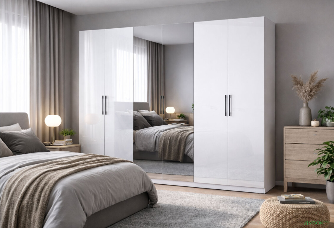 Зображення 2 - Шафа MiroMark Фемілі 6-дверна з дзеркалом 268 см Біла, серія Н